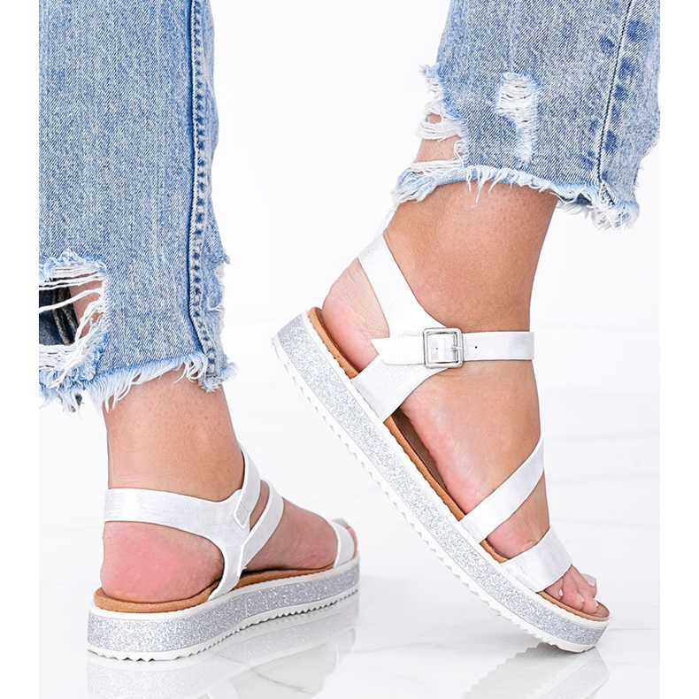 Sandale de dama piersici argintii strălucitoare alb 1