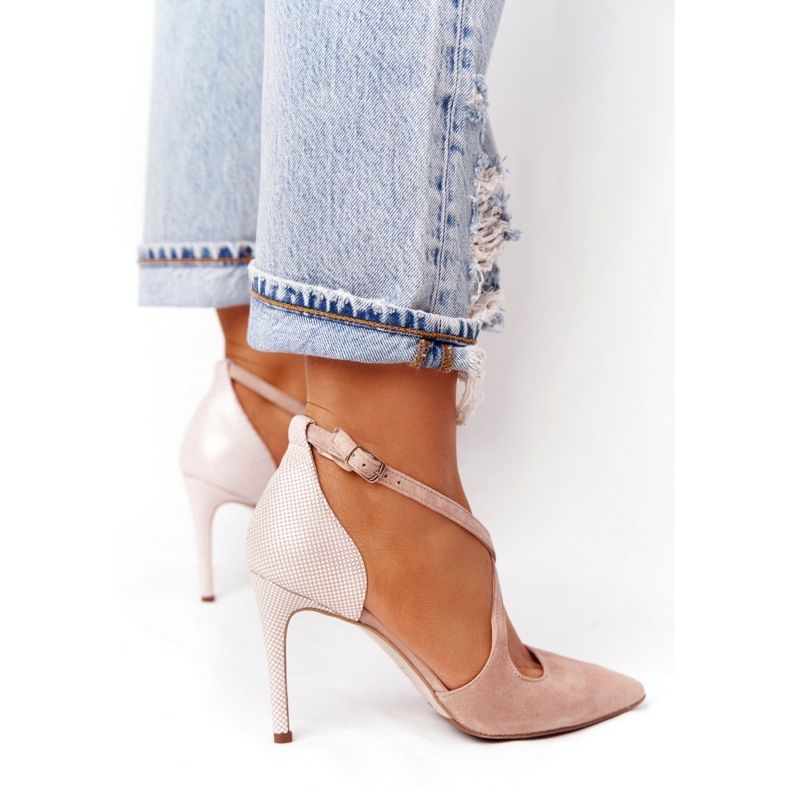 Tocuri înalte din piele de căprioară Visconi 7400TAS / 239 bej roz 4