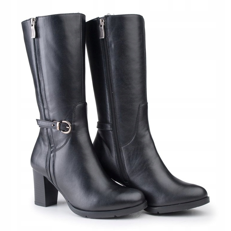 Marco Shoes Cizme clasice din piele neagră neagră cu catarame și curele suplimentare negru 1