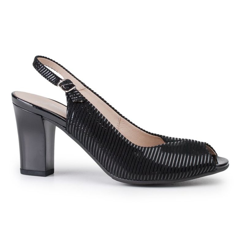 Marco Shoes Sandale fără vârf și toc din piele neagră cu dungi negru 1