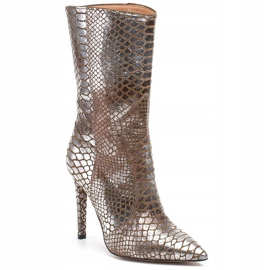 Marco Shoes Cizme metalice de damă pe stiletto cu motiv animal bej argint 1