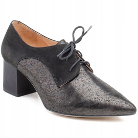 Marco Shoes Pantofi negri cu șiret 1248P din piele de căprioară cu model negru 1