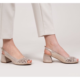 Marco Shoes Sandale bej și aurii din piele de căprioară cu perforație 1