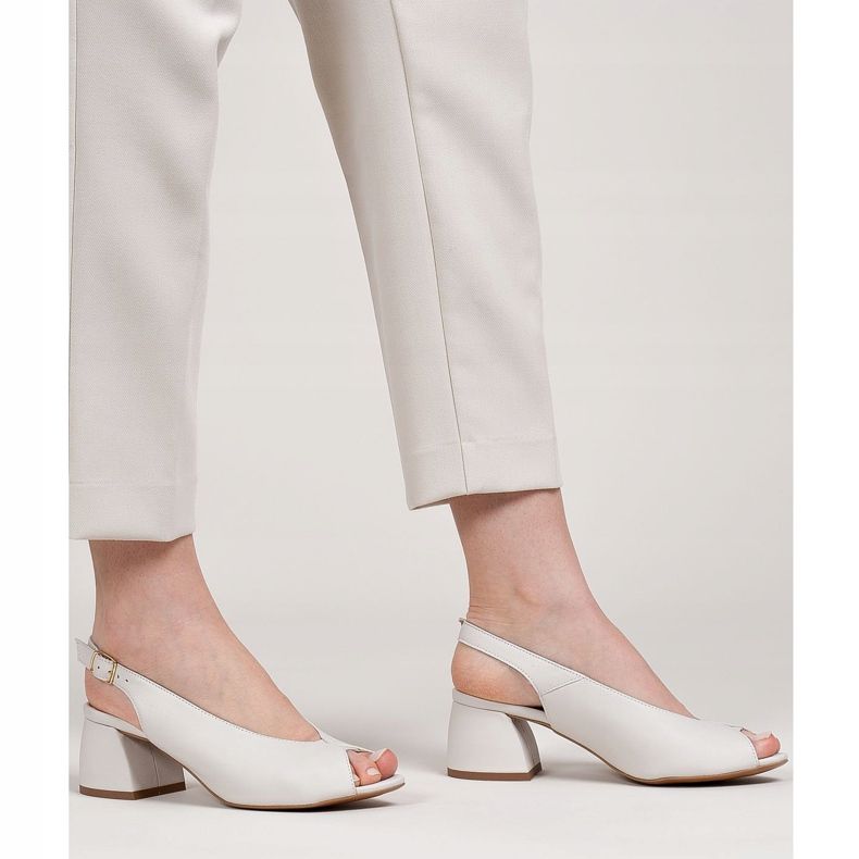 Marco Shoes Sandale din piele albă 1573P cu toc stabil 1