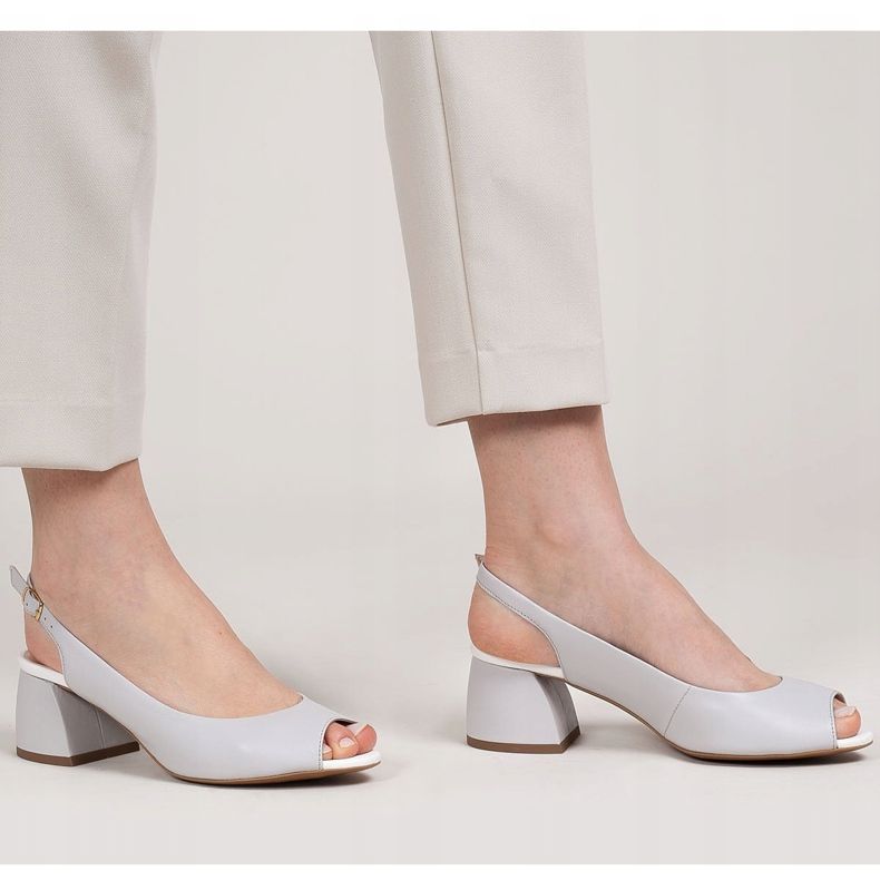 Marco Shoes Sandale din piele gri 1506P cu toc stabil 1