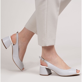 Marco Shoes Sandale din piele gri 1506P cu toc stabil 2