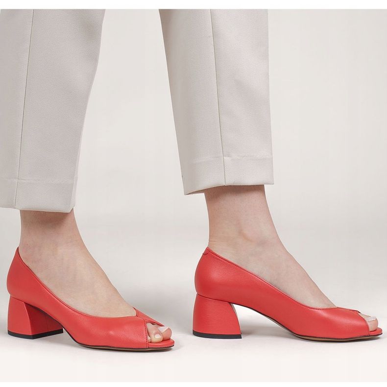 Marco Shoes Pompe din piele roșie 1576P cu toc stabil roșu 1