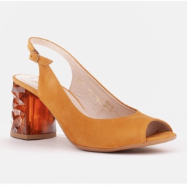 Marco Shoes Sandale din piele galbene cu toc 3D 1517P 1