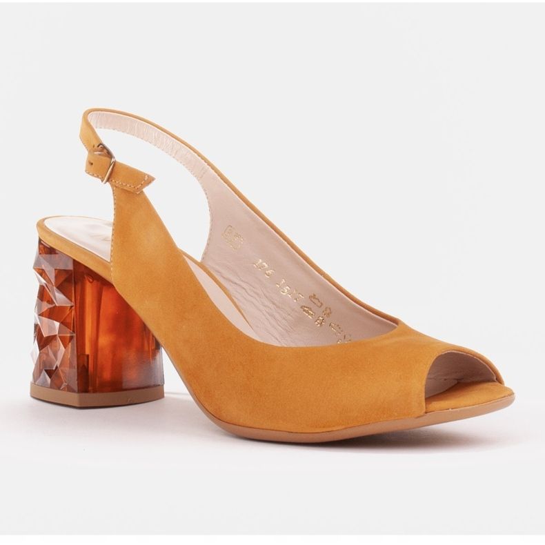 Marco Shoes Sandale din piele galbene cu toc 3D 1517P 1