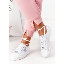 Adidași din piele pentru femei cu stea Big Star DD274692 Alb-Albastru 1