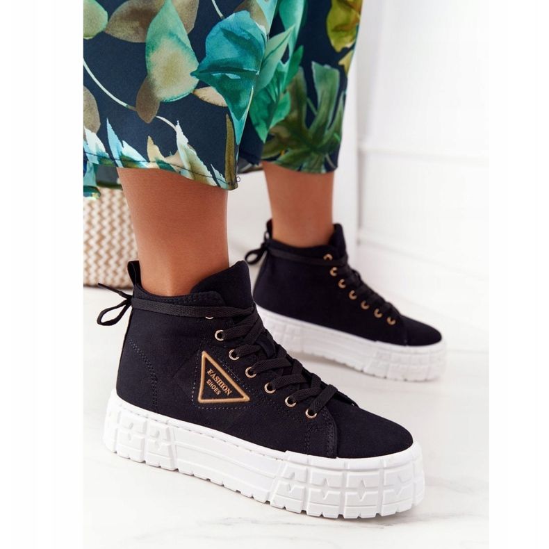 Adidași înalți pentru femei pe o platformă neagră Manhattan negru 1