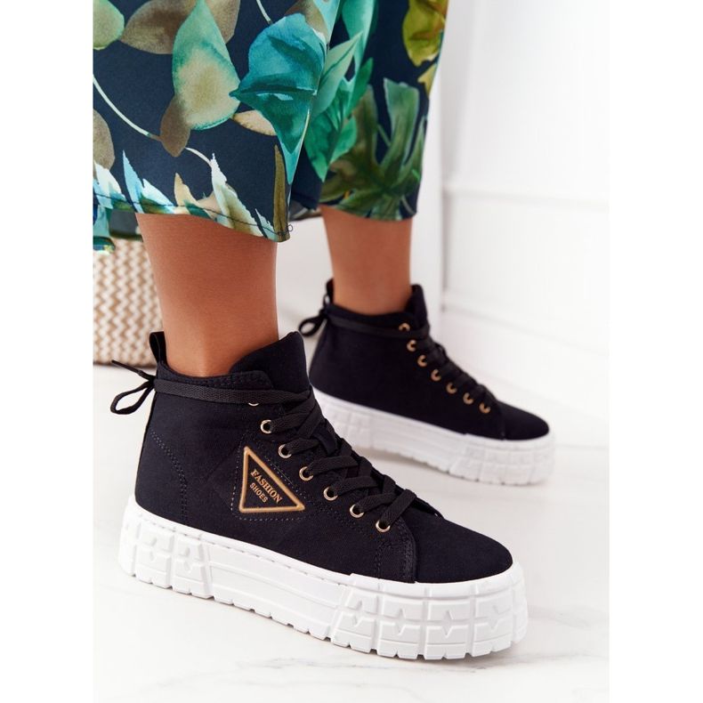 Adidași înalți pentru femei pe o platformă neagră Manhattan negru 2