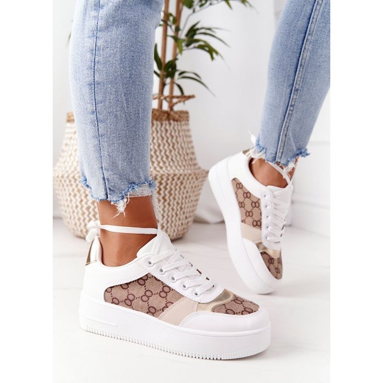 Încălțăminte sport Adidași pe platformă albă și aurie Allisone de aur 2