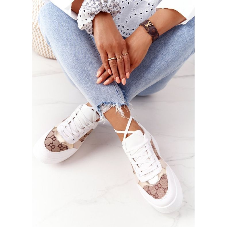 Încălțăminte sport Adidași pe platformă albă și aurie Allisone de aur 1