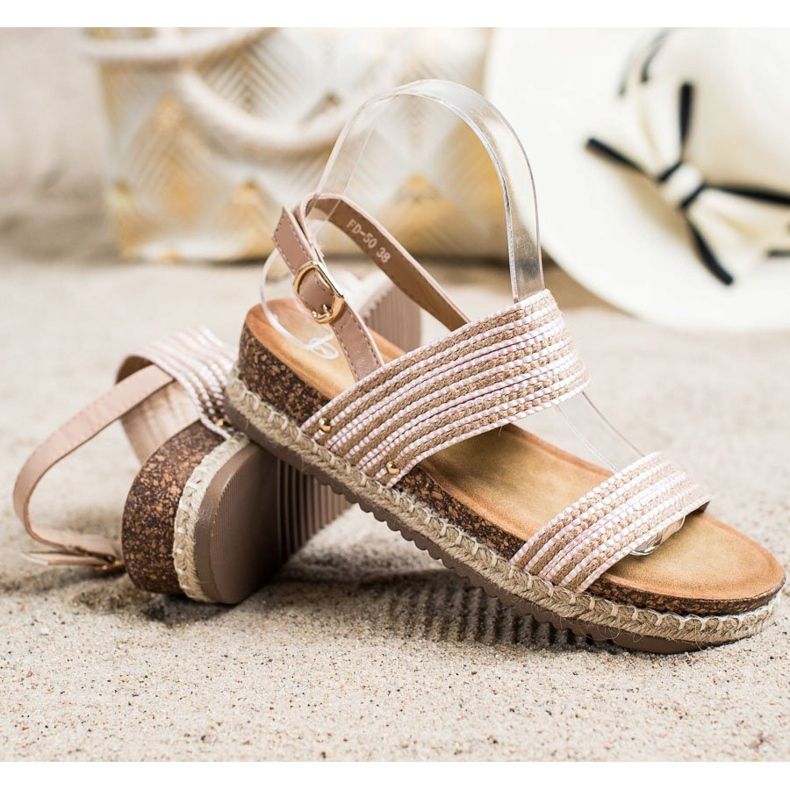 SHELOVET Sandale confortabile cu cataramă maro roz 1