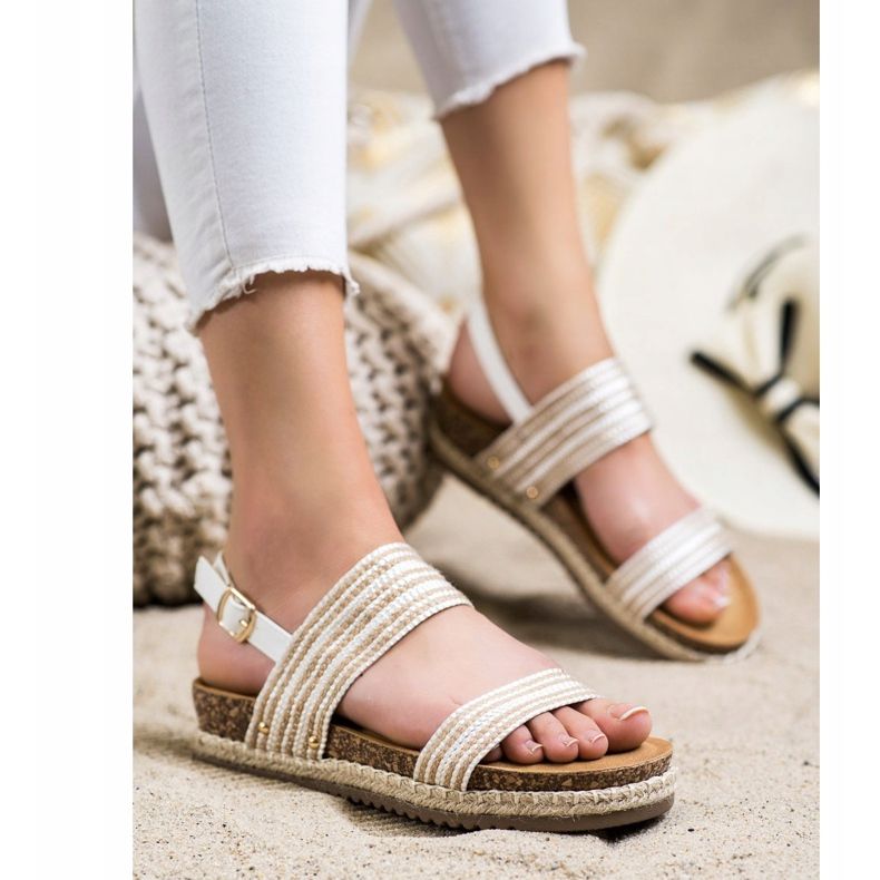 SHELOVET Sandale confortabile cu cataramă alb maro 1