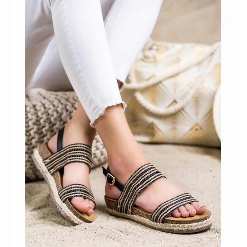 SHELOVET Sandale confortabile cu cataramă maro negru 1