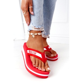 Flip-flops de dama pe pană Big Star HH274A095 Roșu alb 2