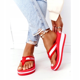 Flip-flops de dama pe pană Big Star HH274A095 Roșu alb 3