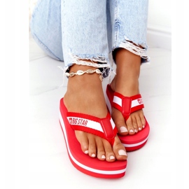 Flip-flops de dama pe pană Big Star HH274A095 Roșu alb 4