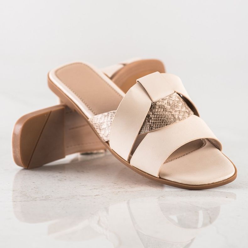 SHELOVET Papuci cu inserție de șarpe bej 1