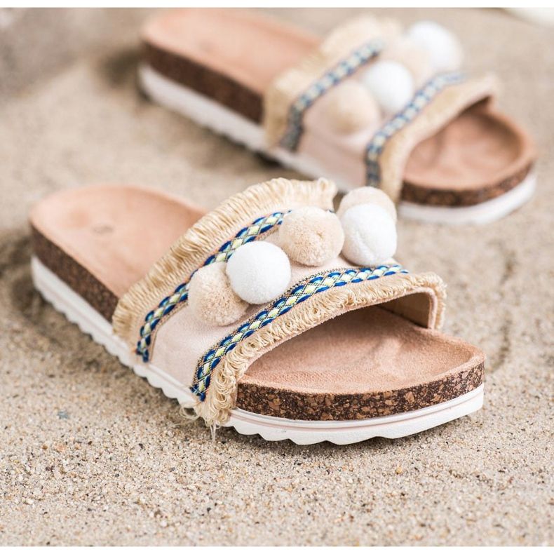 SHELOVET Papuci la modă cu pompe bej 1