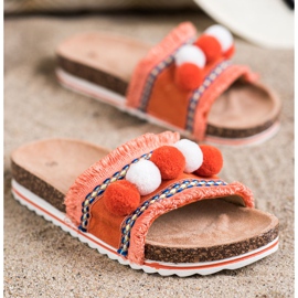 SHELOVET Papuci la modă cu pompoane portocale 1