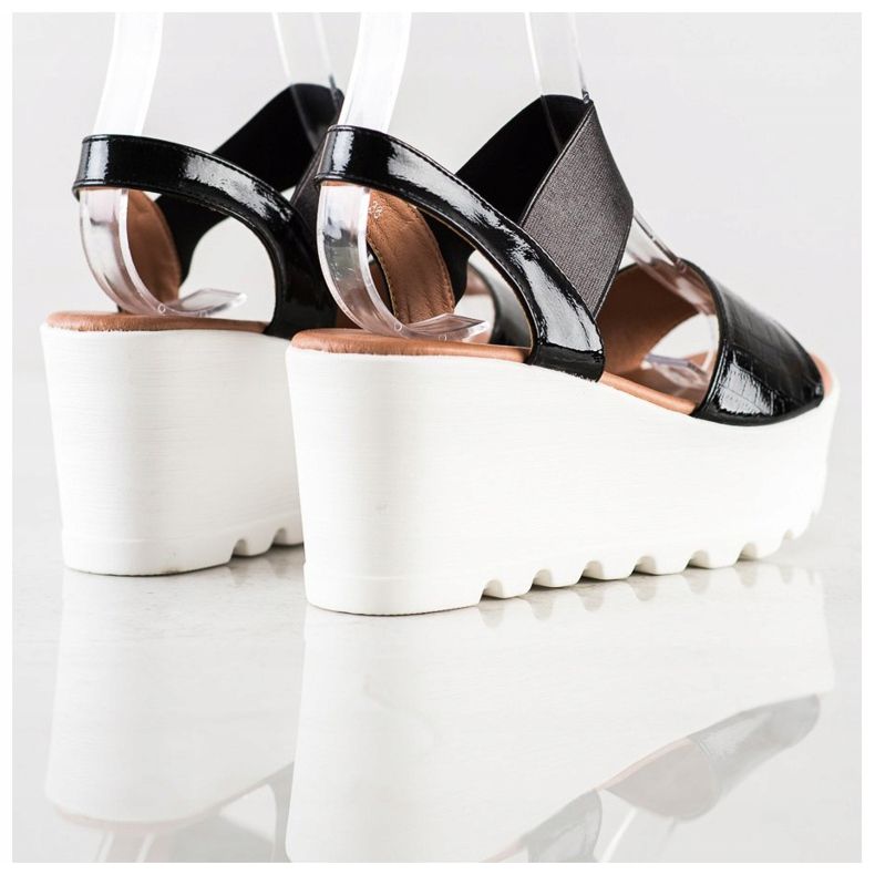 Weide Sandale ușoare pe o pană albă negru 1