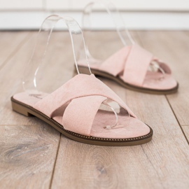 Ideal Shoes Papuci eleganti din piele intoarsa roz 1