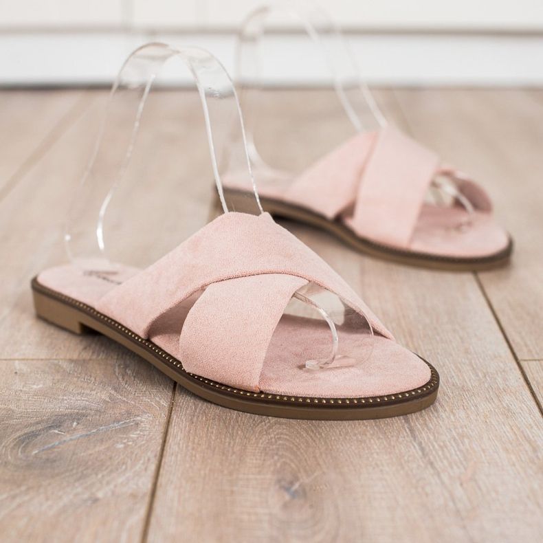 Ideal Shoes Papuci eleganti din piele intoarsa roz 1