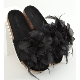 Papuci de plută negri cu flori CK113P Negru 1