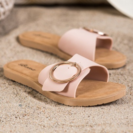 Bona Papuci cu cataramă decorativă roz 1