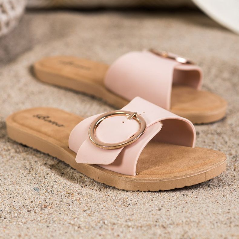 Bona Papuci cu cataramă decorativă roz 1