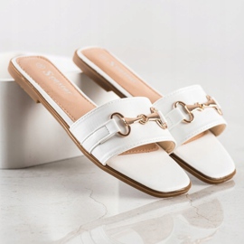 Seastar Papuci cu decor auriu alb 1 Seastar Papuci cu decor auriu alb 1