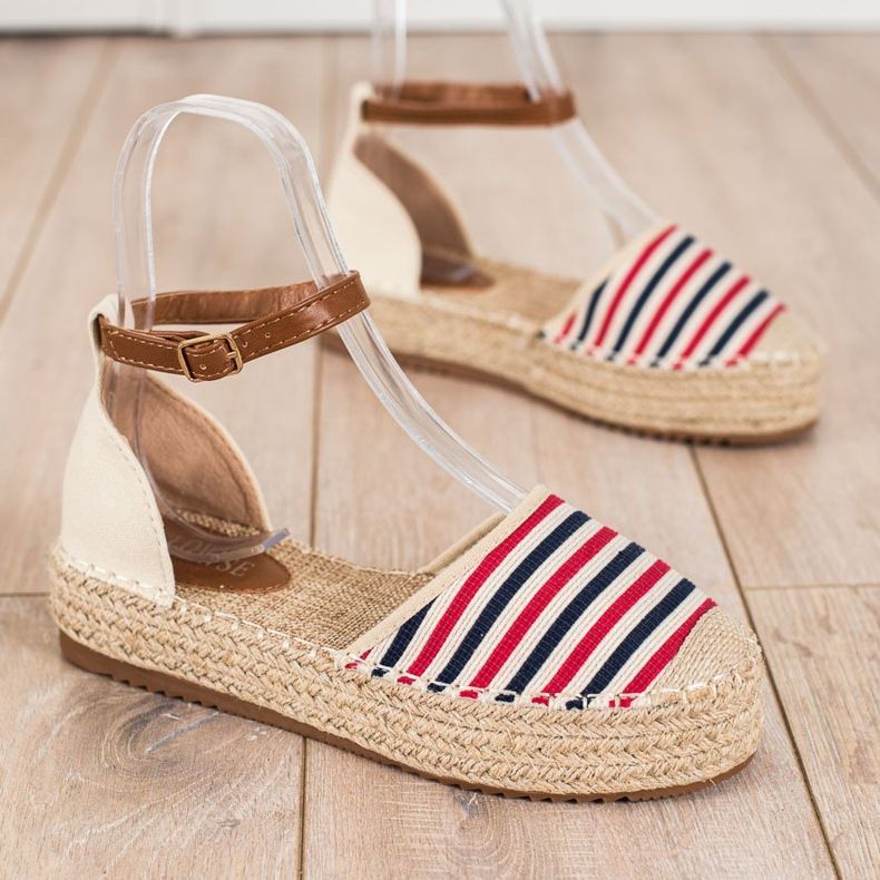 Clowse Espadrile cu dungi cu cataramă bej roșu multicolor 1 Clowse Espadrile cu dungi cu cataramă bej roșu multicolor 1