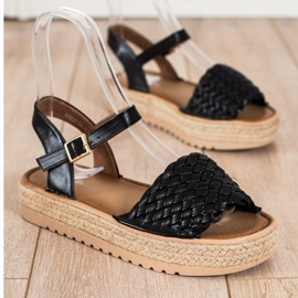 SHELOVET Sandale Espadrille împletite negru 1