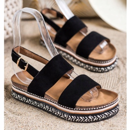 Ideal Shoes Sandale din piele de căprioară pe platformă negru 1