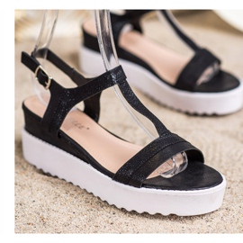 Bestelle Sandale strălucitoare cu pană negru 1