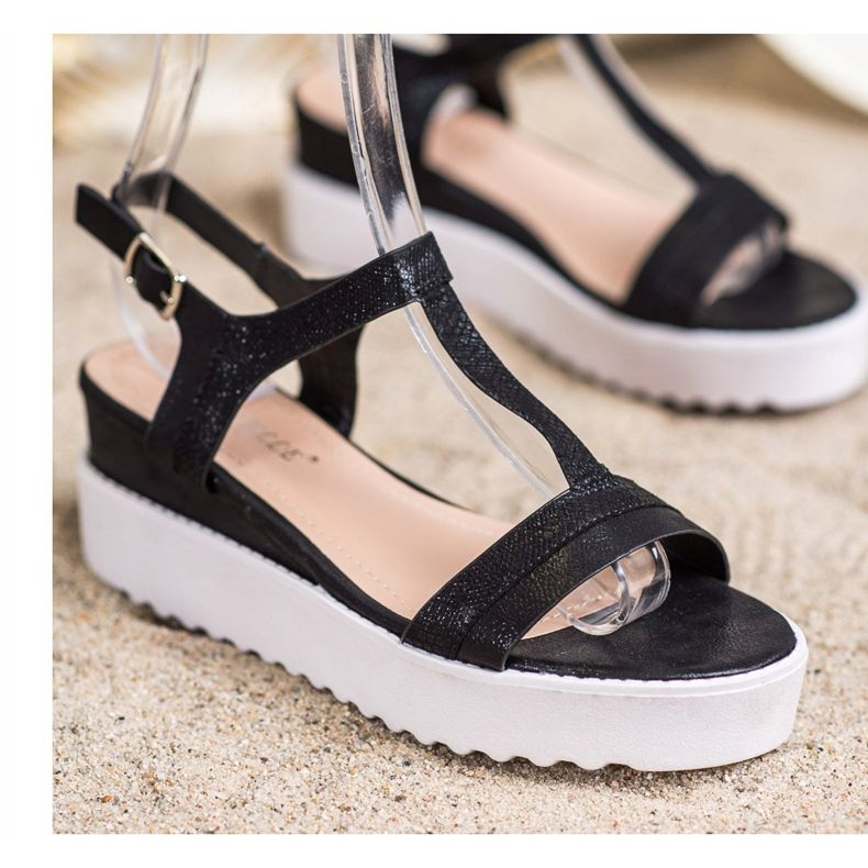 Bestelle Sandale strălucitoare cu pană negru 1