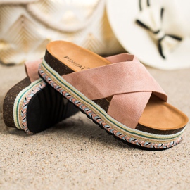 SHELOVET Papuci din piele de căprioară roz 1