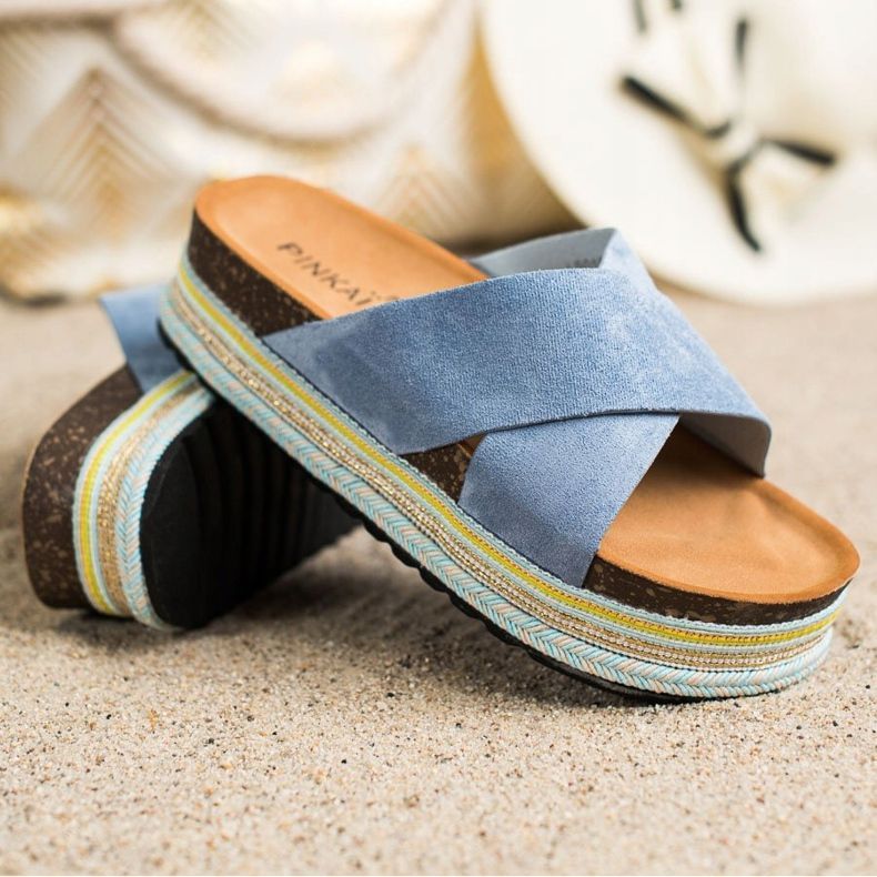 SHELOVET Papuci din piele de căprioară albastră albastru 1