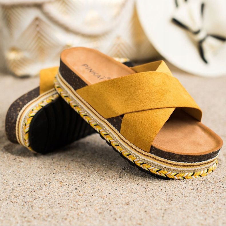 SHELOVET Papuci din piele de muștar galben 1