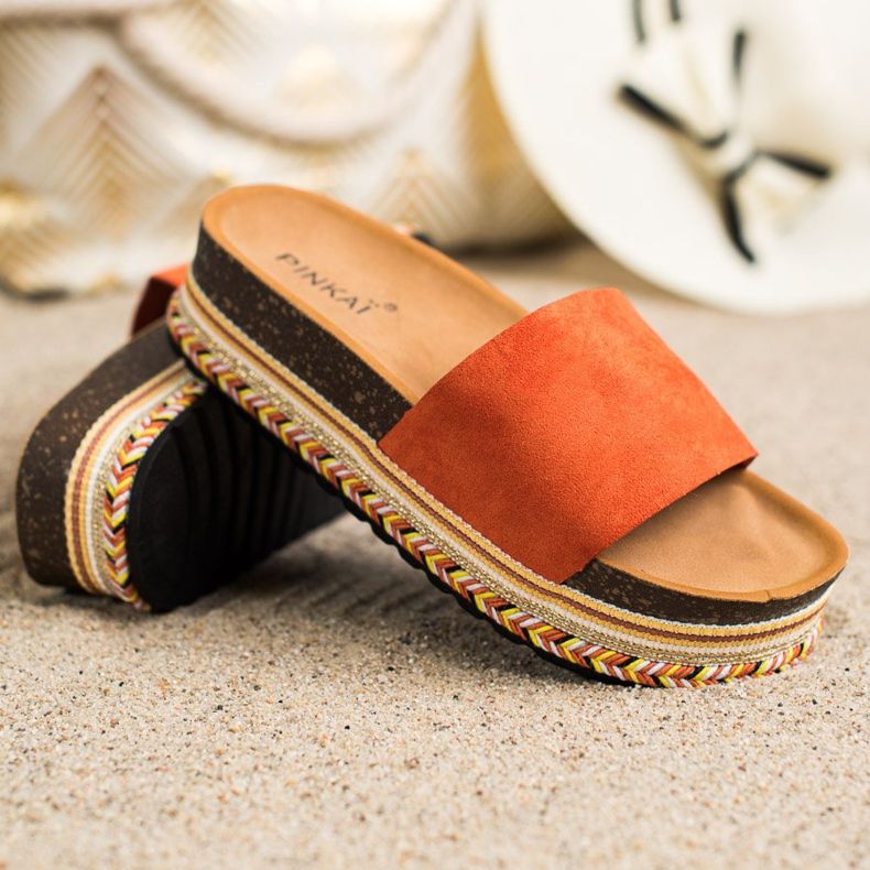 SHELOVET Papuci confortabili din piele intoarsa portocale 1