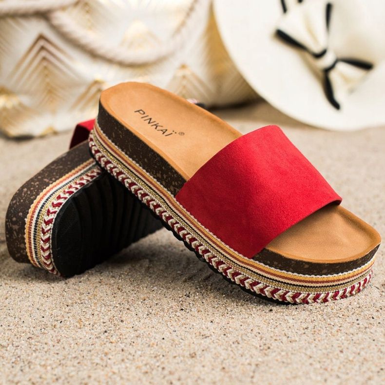 SHELOVET Papuci confortabili din piele intoarsa roșu 1