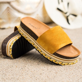 SHELOVET Papuci confortabili din piele intoarsa galben 1