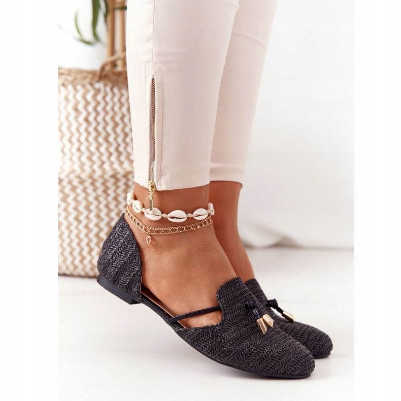 Balerini în spitz cu linie împletită Lu Boo Black negru 2