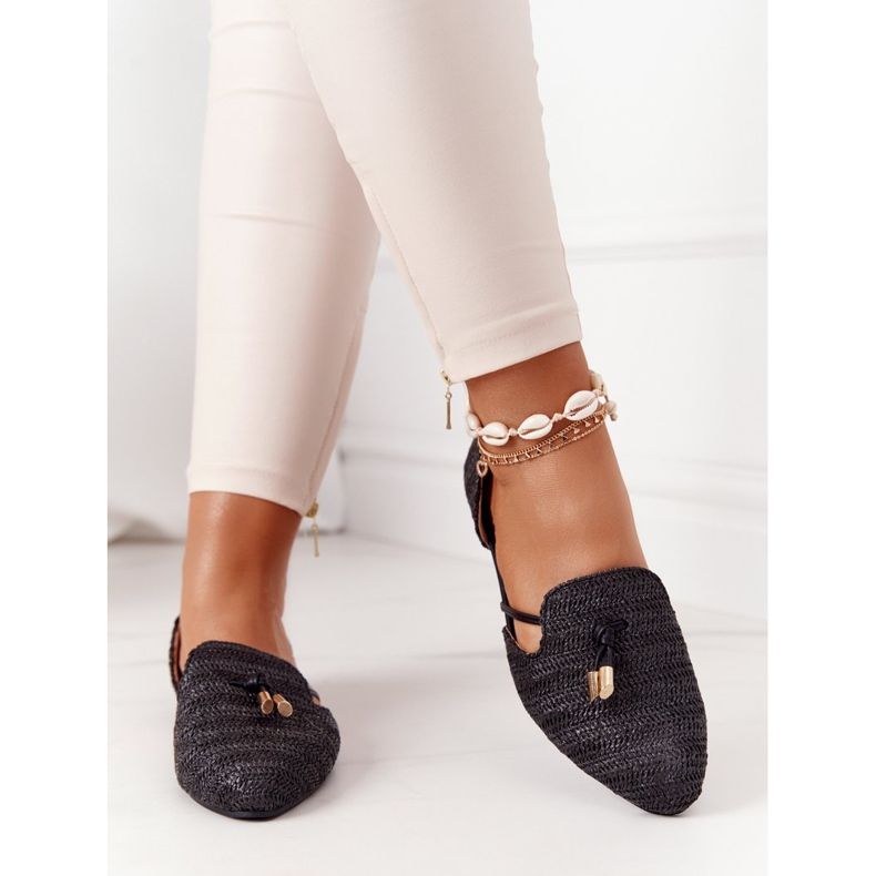 Balerini în spitz cu linie împletită Lu Boo Black negru 1