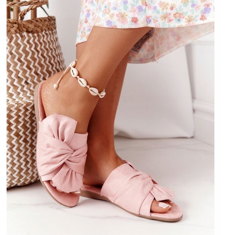 PE1 Papuci din piele de căprioară cu Emilia roz legat 2