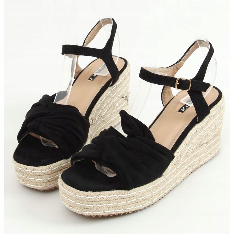 Sandale negre espadrile pe pene WH-3K63 Negru 1
