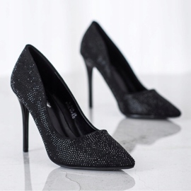 SHELOVET Tocuri înalte negre cu cristale negru 1